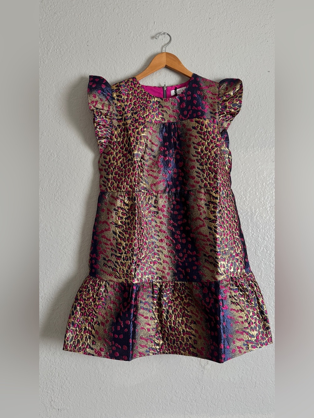 NWOT Anthropologie THML Fuchsia Brocade Metallic Animal Print Mini Dress